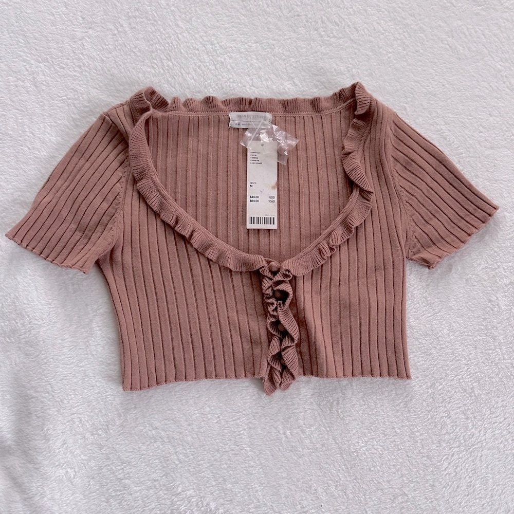 Urban Outfitters Ribbed Ruffle Button-Front Crop Top – Size M (New with Tags)